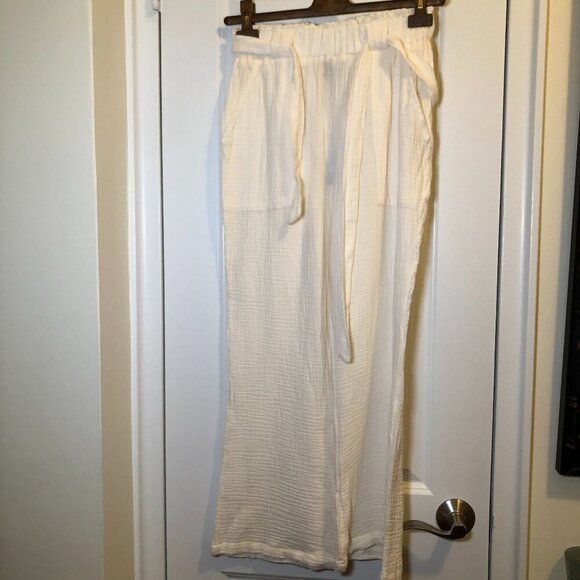 Sincerely Jules Texture Wide Leg High Rise Cropped Pants Cream Size S - Picture 1 of 9